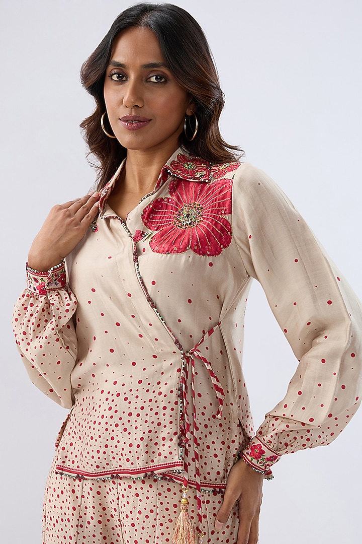 Ivory Silk Tencel Thread Embroidered & Printed Co-Ord Set by Niti Bothra at Pernia's Pop Up Shop