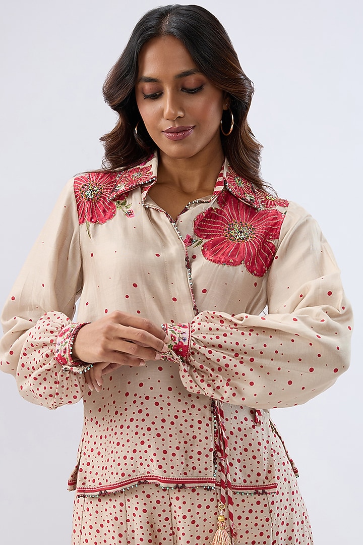 Ivory Silk Tencel Thread Embroidered & Printed Co-Ord Set by Niti Bothra at Pernia's Pop Up Shop