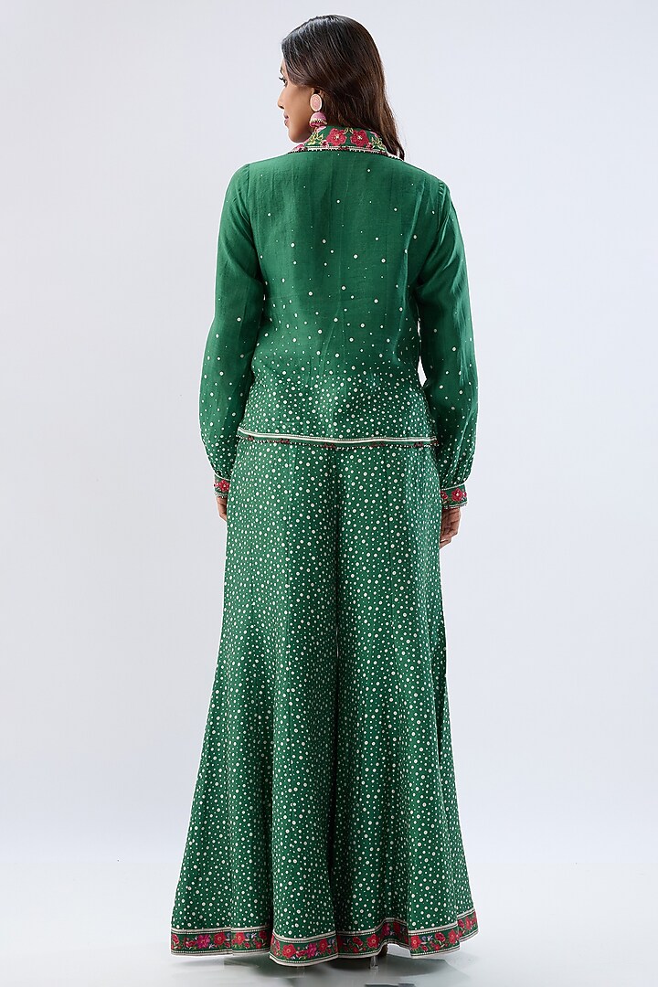 Dark Green Silk Tencel Printed Party Wear Sharara Set by Niti Bothra at Pernia's Pop Up Shop