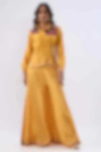 Yellow Silk Tencel Printed Party Wear Sharara Set by Niti Bothra at Pernia's Pop Up Shop