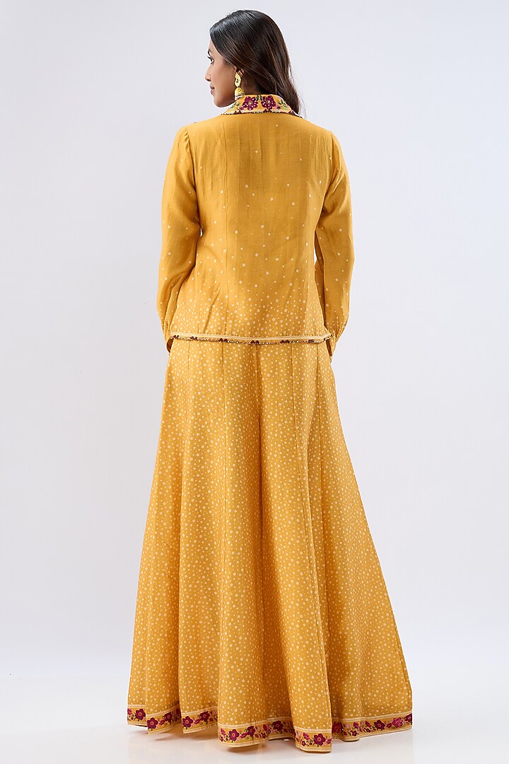 Yellow Silk Tencel Printed Party Wear Sharara Set by Niti Bothra at Pernia's Pop Up Shop