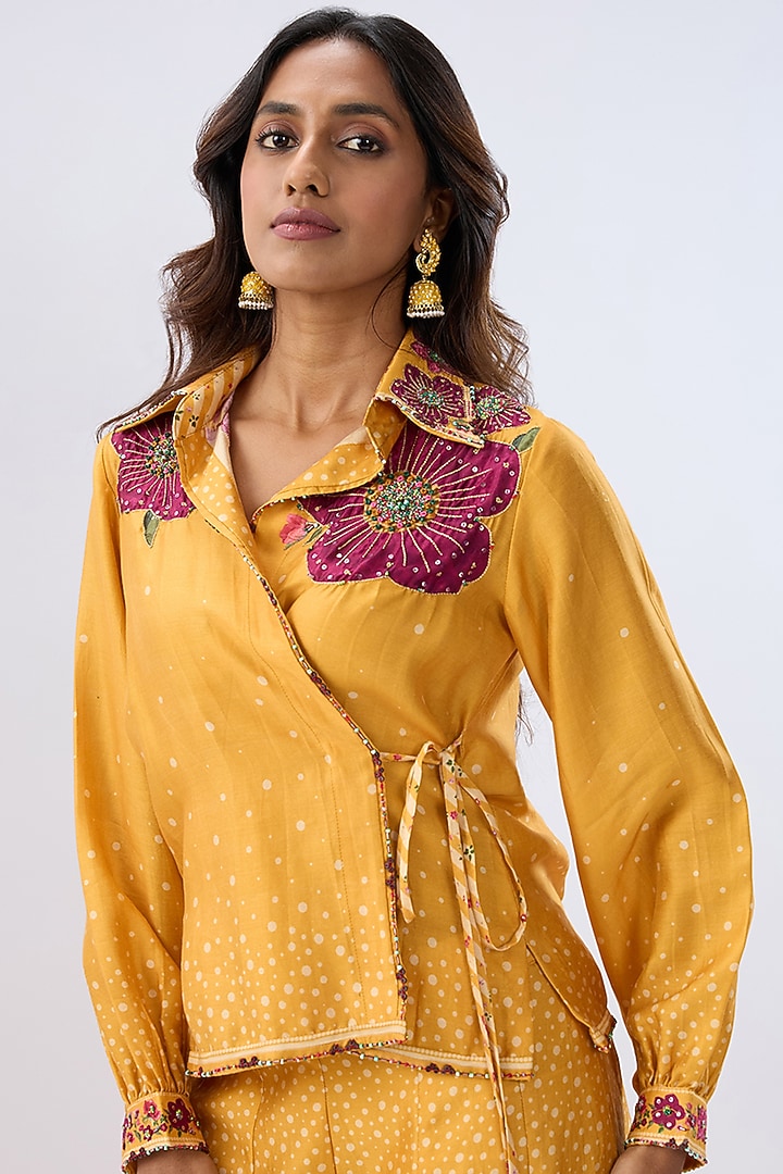 Yellow Silk Tencel Printed Party Wear Sharara Set by Niti Bothra at Pernia's Pop Up Shop