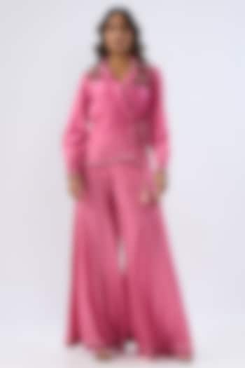 Pink Silk Tencel Printed Wedding Sharara Set by Niti Bothra at Pernia's Pop Up Shop