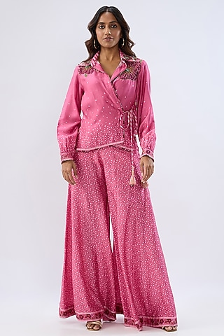Pink Silk Tencel Printed Sharara Set by Niti Bothra