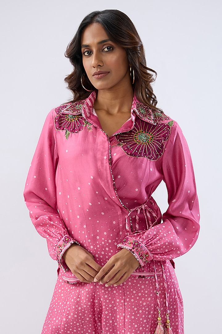 Pink Silk Tencel Printed Wedding Sharara Set by Niti Bothra at Pernia's Pop Up Shop