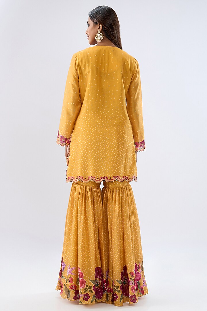 Yellow Silk Chanderi Thread Embroidered Wedding Sharara Set by Niti Bothra at Pernia's Pop Up Shop