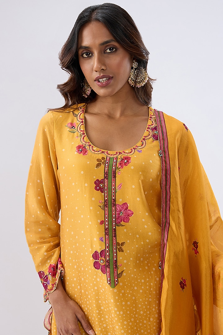 Yellow Silk Chanderi Thread Embroidered Wedding Sharara Set by Niti Bothra at Pernia's Pop Up Shop