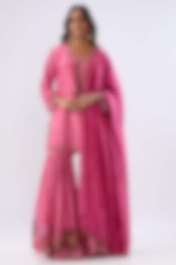 Pink Silk Chanderi Thread Embroidered Wedding Sharara Set by Niti Bothra at Pernia's Pop Up Shop
