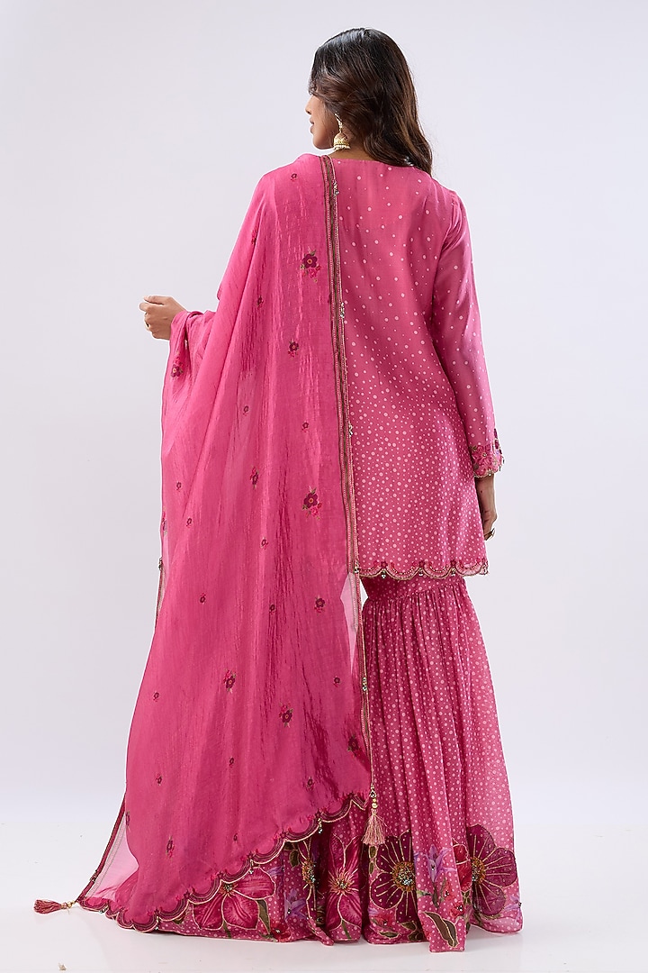 Pink Silk Chanderi Thread Embroidered Wedding Sharara Set by Niti Bothra at Pernia's Pop Up Shop
