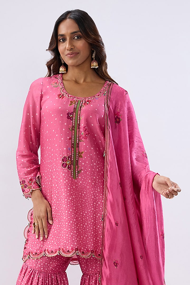 Pink Silk Chanderi Thread Embroidered Wedding Sharara Set by Niti Bothra at Pernia's Pop Up Shop