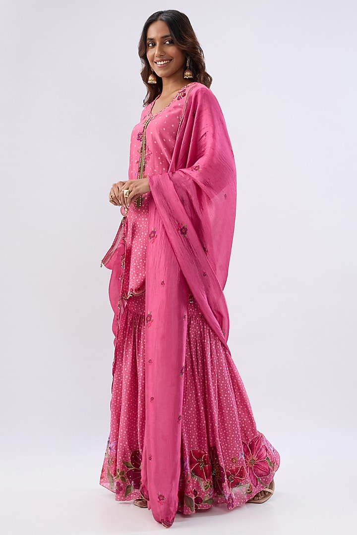 Pink Silk Chanderi Thread Embroidered Wedding Sharara Set by Niti Bothra at Pernia's Pop Up Shop