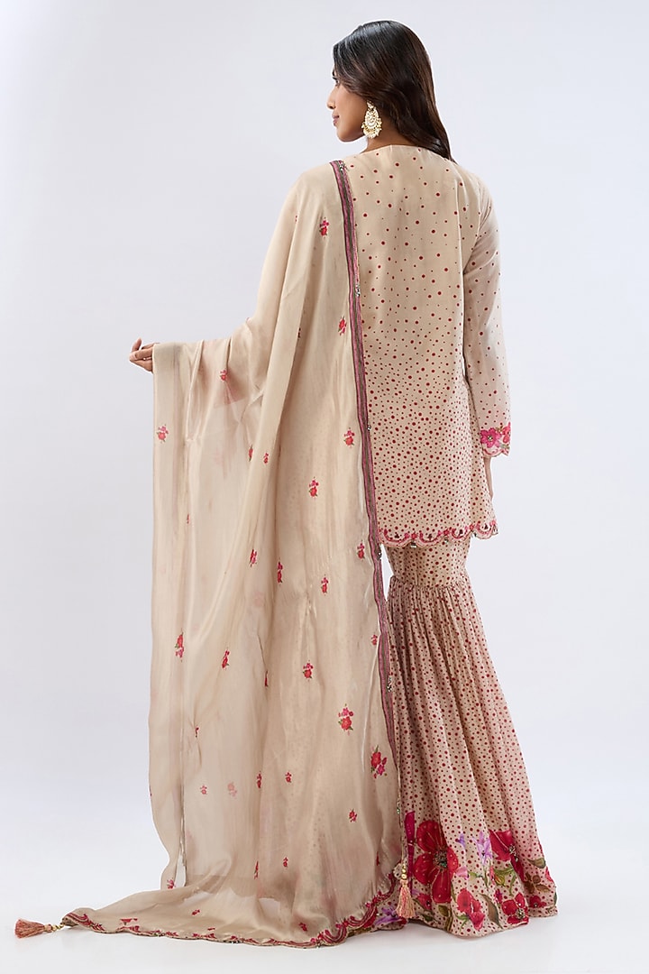 Ivory Silk Chanderi Thread Embroidered Wedding Sharara Set by Niti Bothra at Pernia's Pop Up Shop