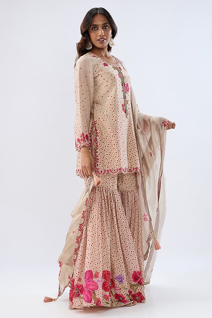 Ivory Silk Chanderi Thread Embroidered Wedding Sharara Set by Niti Bothra at Pernia's Pop Up Shop