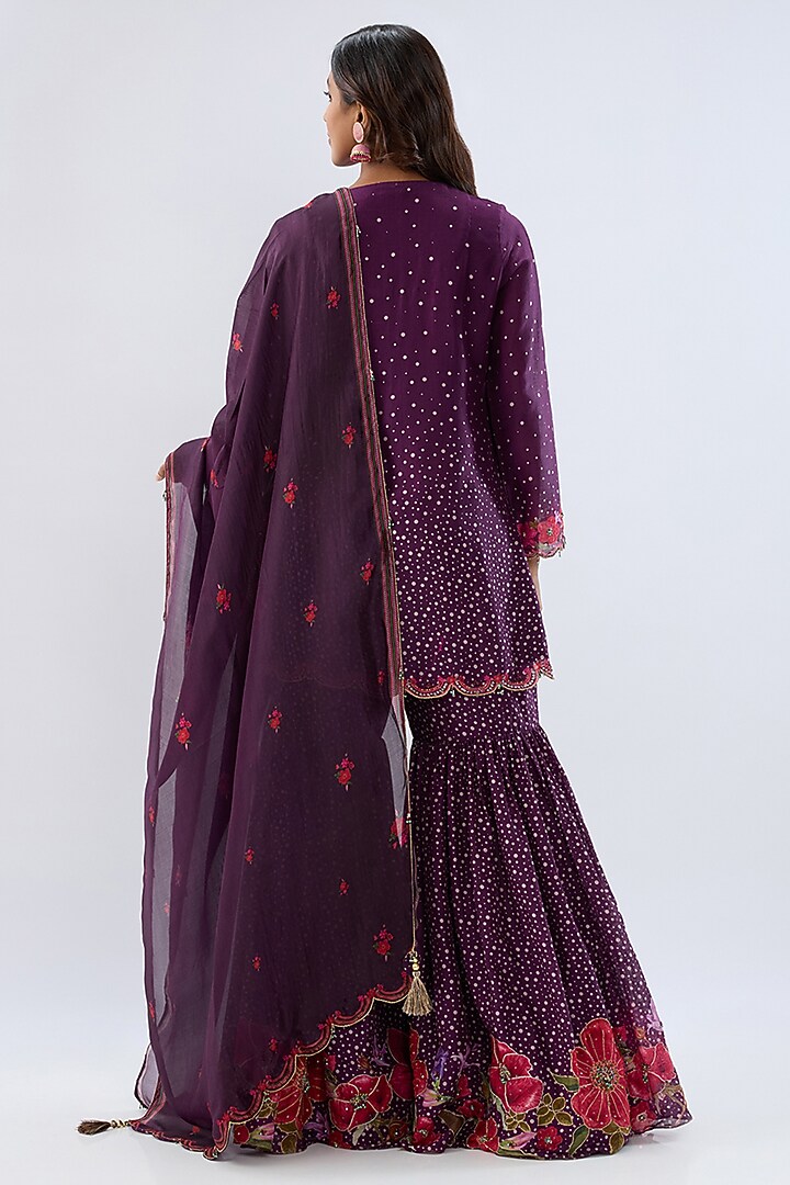 Purple Silk Chanderi Thread Embroidered Wedding Sharara Set by Niti Bothra at Pernia's Pop Up Shop