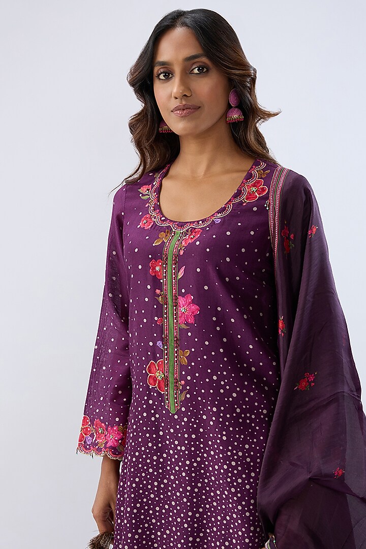 Purple Silk Chanderi Thread Embroidered Wedding Sharara Set by Niti Bothra at Pernia's Pop Up Shop