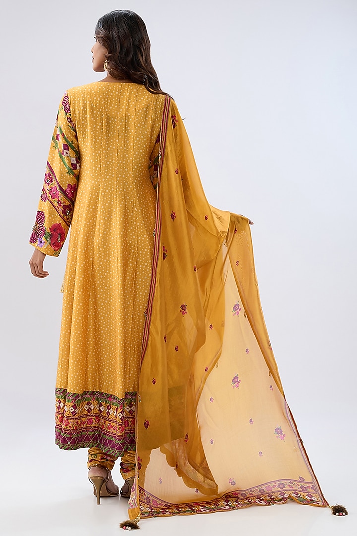 Yellow Silk Tencel Thread Embroidered Angrakha Set by Niti Bothra at Pernia's Pop Up Shop