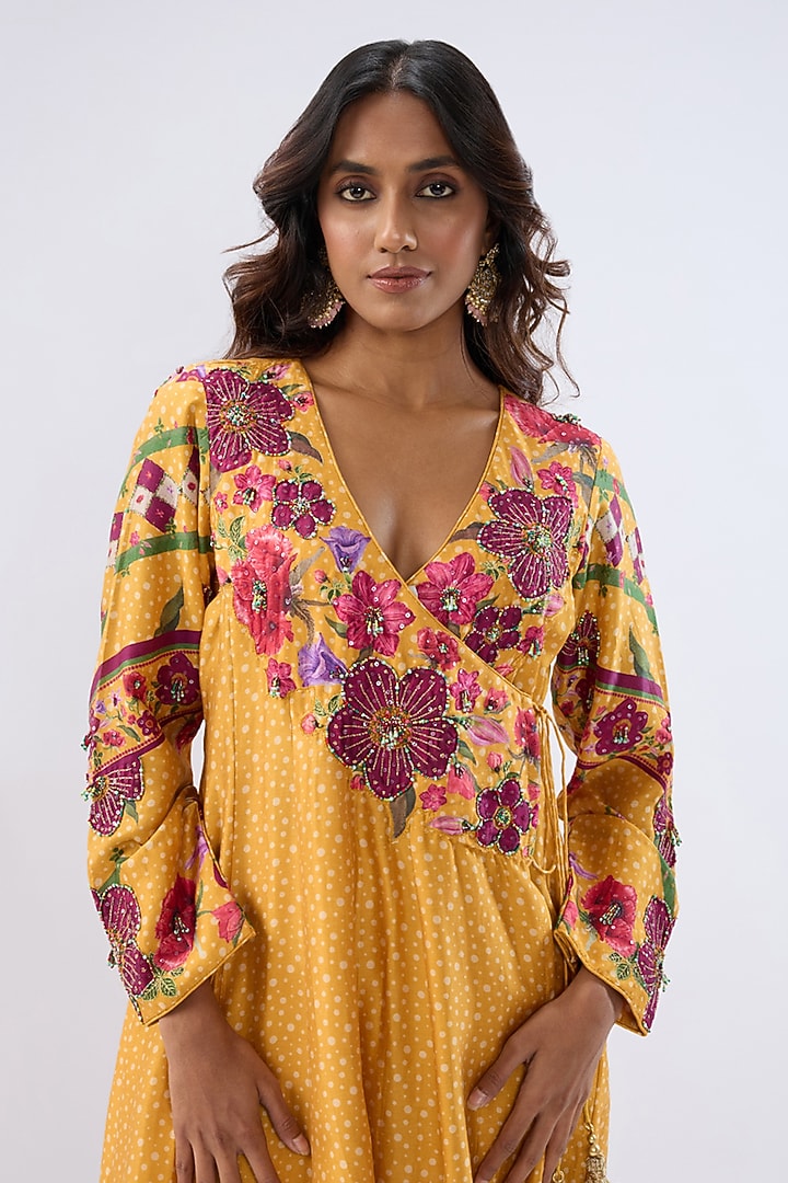 Yellow Silk Tencel Thread Embroidered Angrakha Set by Niti Bothra at Pernia's Pop Up Shop