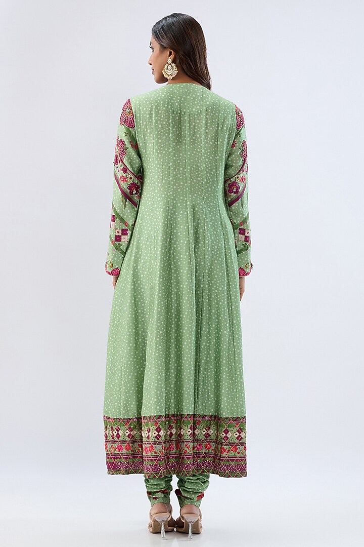 Green Silk Tencel Thread Embroidered Angrakha Set by Niti Bothra at Pernia's Pop Up Shop