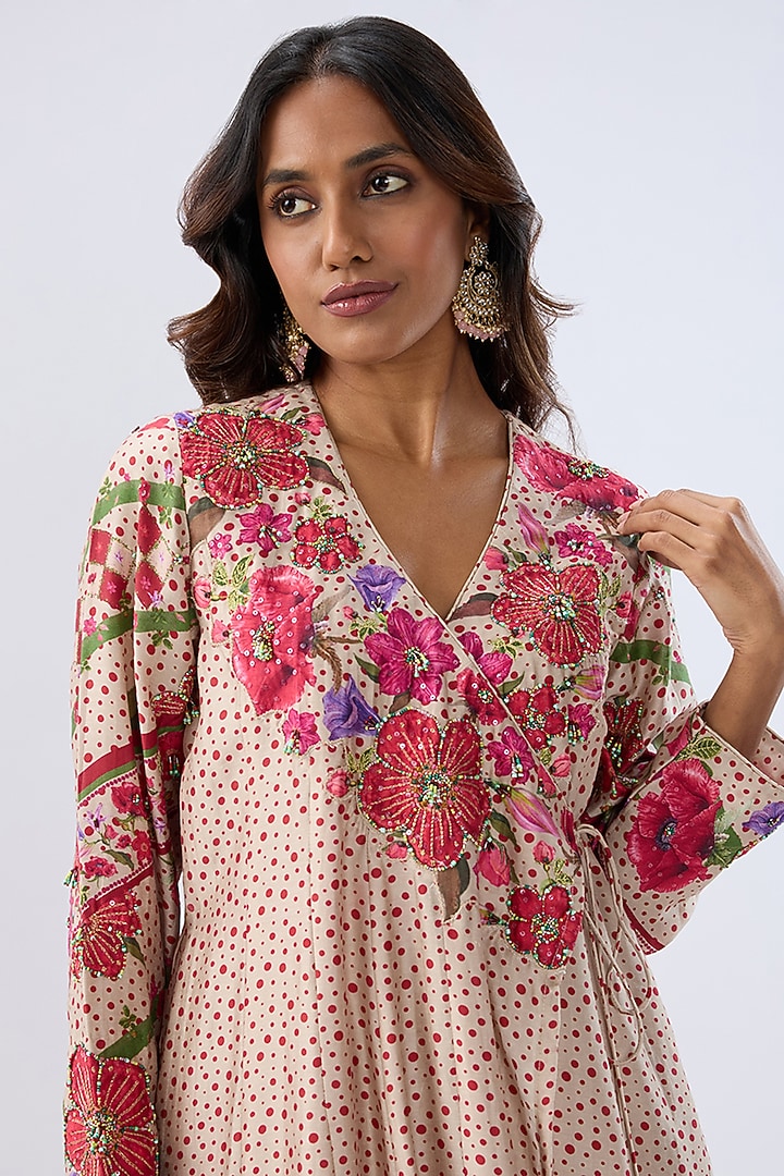 Ivory Silk Tencel Thread Embroidered Angrakha Set by Niti Bothra at Pernia's Pop Up Shop
