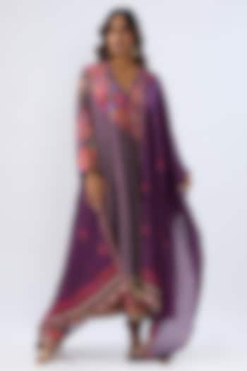 Purple Silk Tencel Thread Embroidered Angrakha Set by Niti Bothra at Pernia's Pop Up Shop
