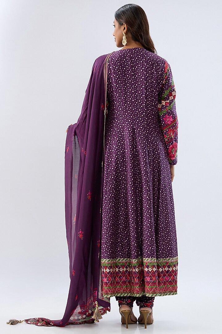 Purple Silk Tencel Thread Embroidered Angrakha Set by Niti Bothra at Pernia's Pop Up Shop