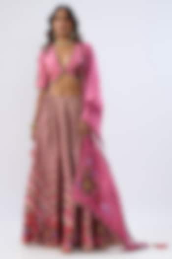 Pink Silk Chanderi Printed & Thread Embroidered Wedding Lehenga Set by Niti Bothra at Pernia's Pop Up Shop