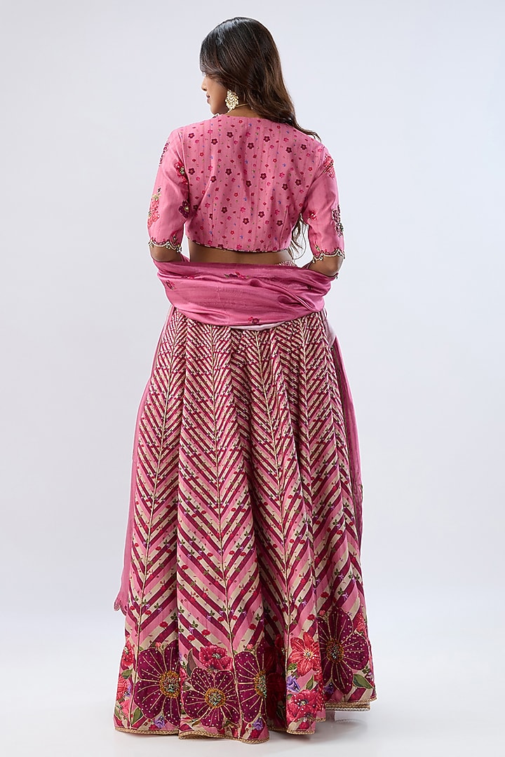 Pink Silk Chanderi Printed & Thread Embroidered Wedding Lehenga Set by Niti Bothra at Pernia's Pop Up Shop