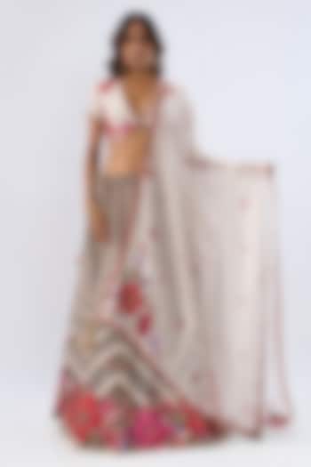 Ivory Silk Chanderi Printed & Thread Embroidered Wedding Lehenga Set by Niti Bothra at Pernia's Pop Up Shop