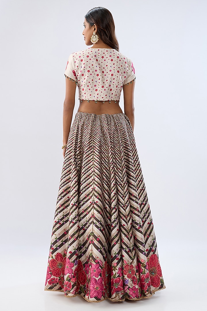 Ivory Silk Chanderi Printed & Thread Embroidered Wedding Lehenga Set by Niti Bothra at Pernia's Pop Up Shop
