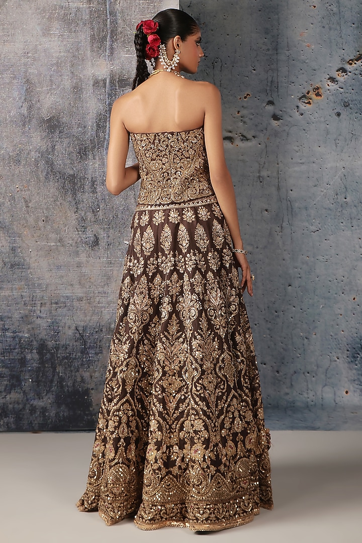 Brown Organza Zardosi Embroidered Bridal Lehenga Set by Niti Bothra at Pernia's Pop Up Shop
