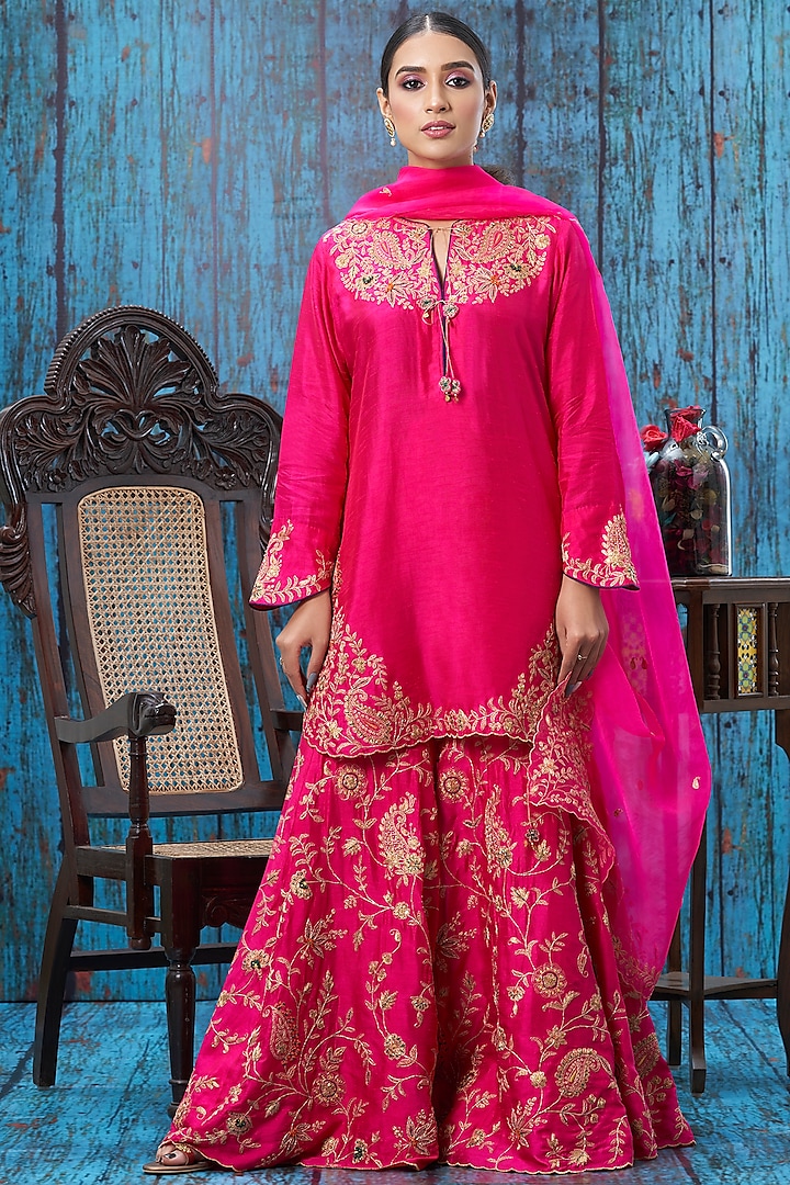 Pink Embroidered Wedding Sharara Set by Niti Bothra at Pernia's Pop Up Shop