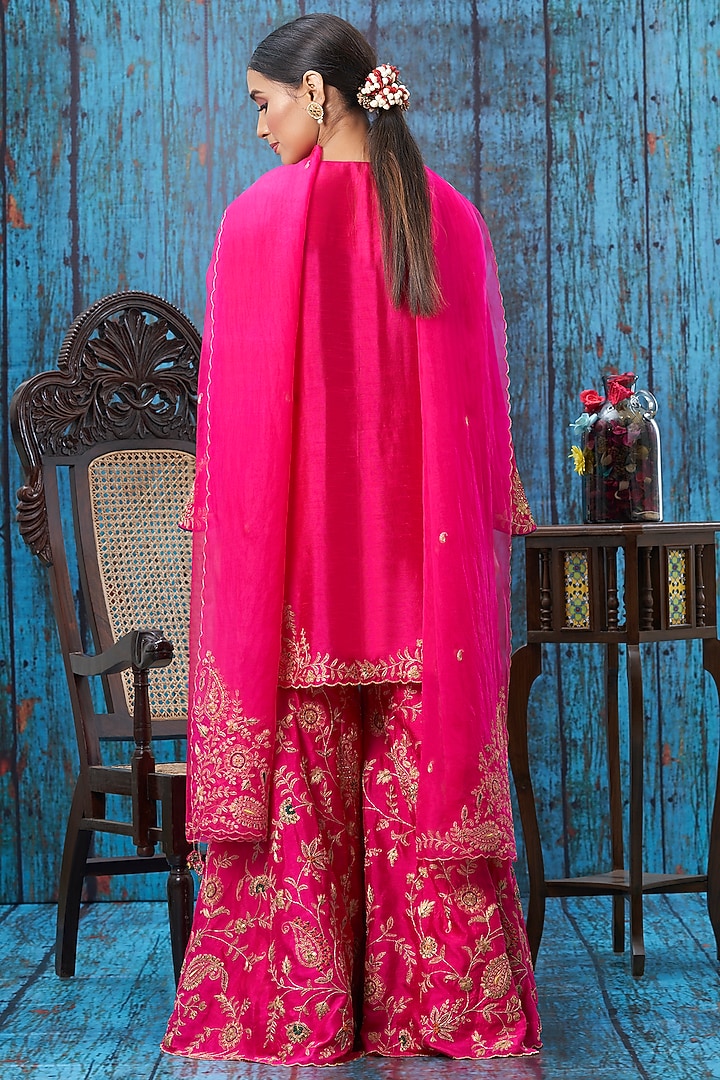 Pink Embroidered Wedding Sharara Set by Niti Bothra at Pernia's Pop Up Shop