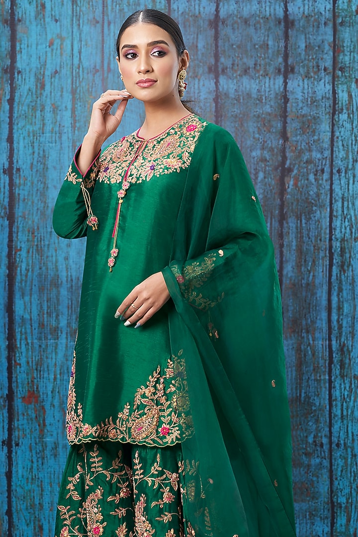 Green Embroidered Wedding Sharara Set by Niti Bothra at Pernia's Pop Up Shop