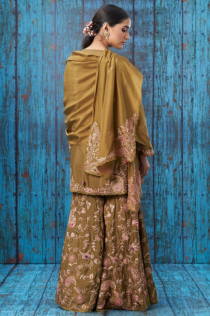 Olive Green Embroidered Wedding Sharara Set by Niti Bothra at Pernia's Pop Up Shop