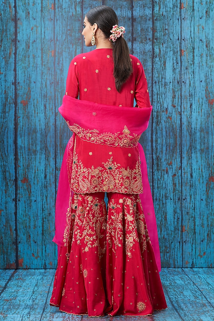 Pink Zardosi Embroidered Wedding Sharara Set by Niti Bothra at Pernia's Pop Up Shop