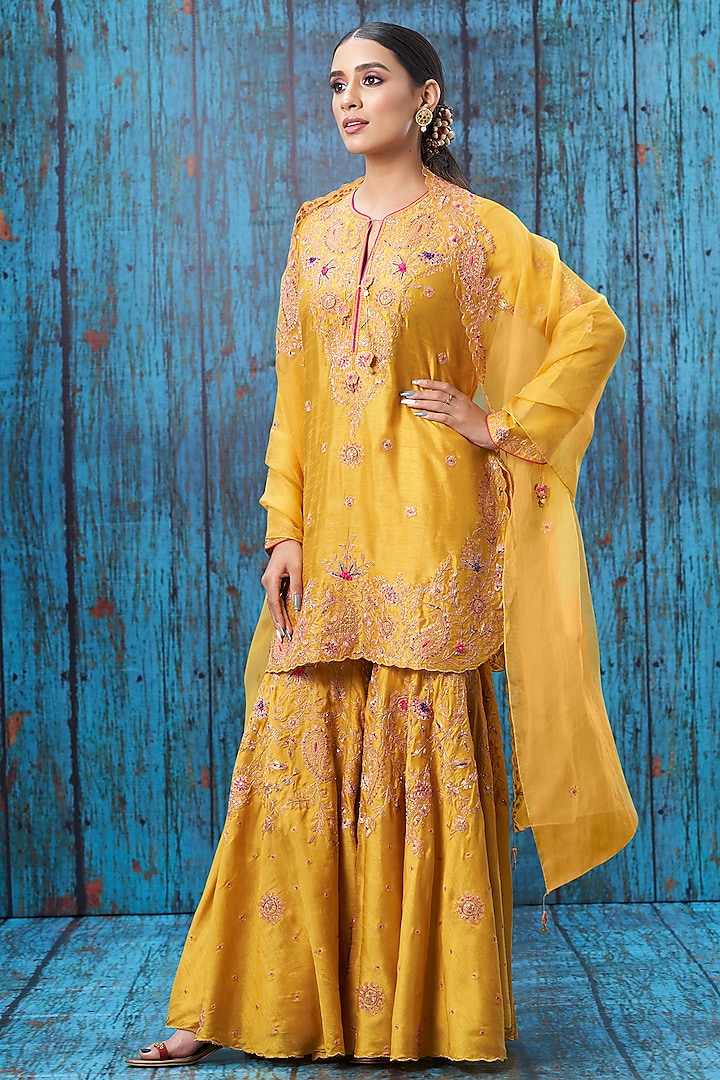 Yellow Embroidered Wedding Sharara Set by Niti Bothra at Pernia's Pop Up Shop