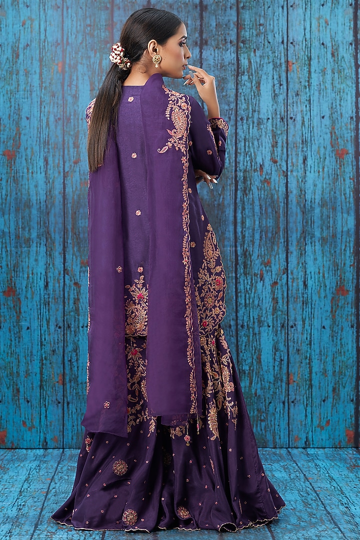 Purple Marodi Embroidered Wedding Sharara Set by Niti Bothra at Pernia's Pop Up Shop