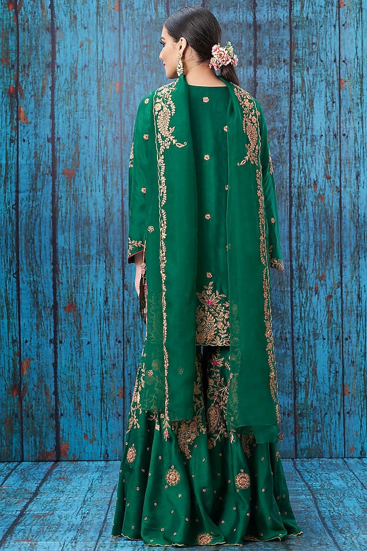 Green Zardosi Embroidered Wedding Sharara Set by Niti Bothra at Pernia's Pop Up Shop