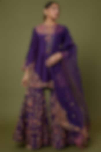 Purple Embroidered Sharara Set by Niti Bothra