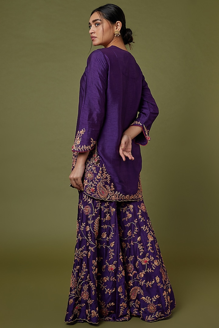Purple Embroidered Wedding Sharara Set by Niti Bothra at Pernia's Pop Up Shop