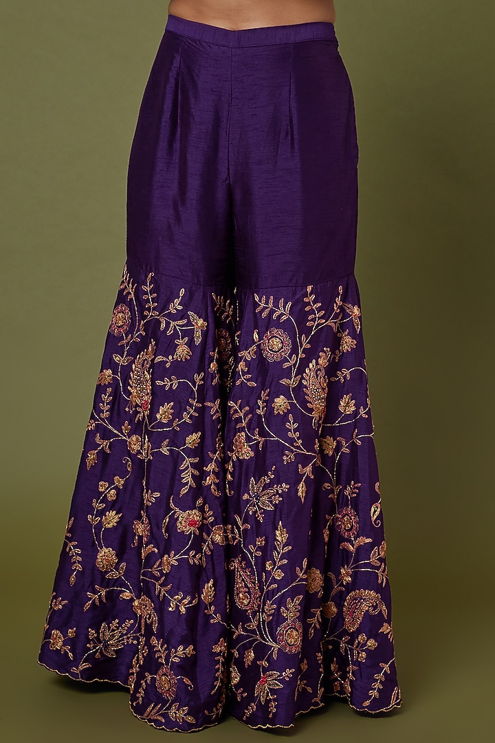 Purple Embroidered Wedding Sharara Set by Niti Bothra at Pernia's Pop Up Shop