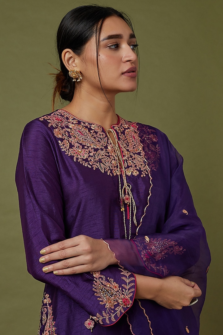 Purple Embroidered Wedding Sharara Set by Niti Bothra at Pernia's Pop Up Shop
