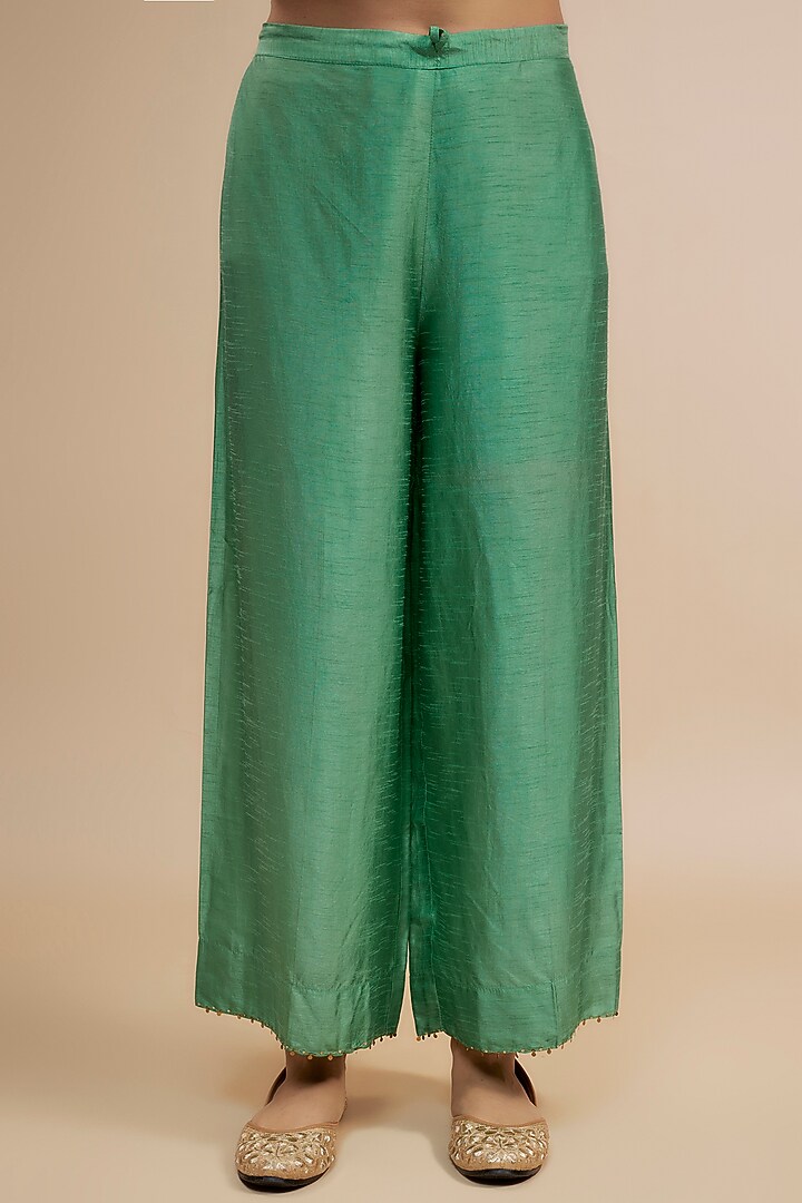 Sea Green Silk Zardosi Hand Embroidered Kurta Set by Niti Bothra at Pernia's Pop Up Shop