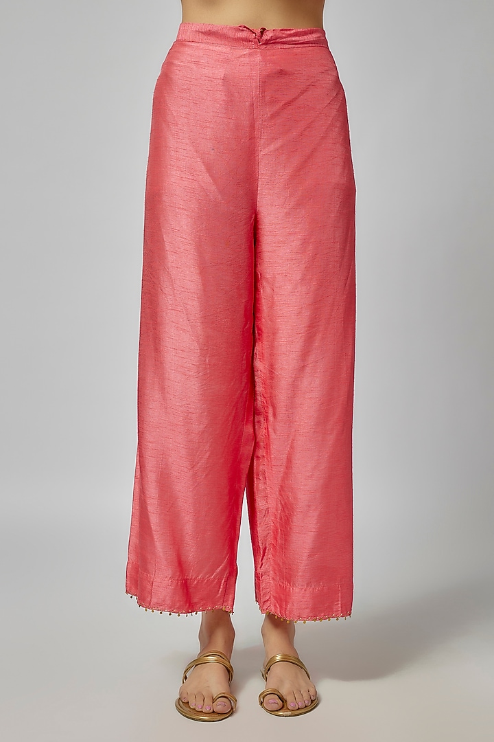 Carrot Pink Silk Tikki & Zardosi Embroidered Kurta Set by Niti Bothra at Pernia's Pop Up Shop
