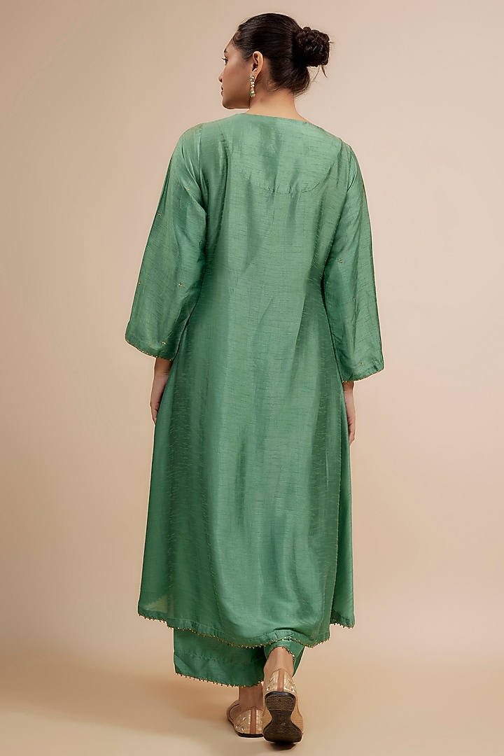 Sea Green Silk Zardosi Hand Embroidered Kurta Set by Niti Bothra at Pernia's Pop Up Shop