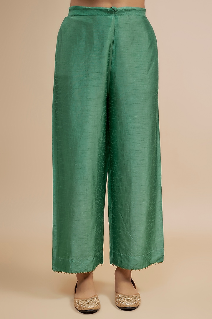 Sea Green Silk Zardosi Hand Embroidered Kurta Set by Niti Bothra at Pernia's Pop Up Shop