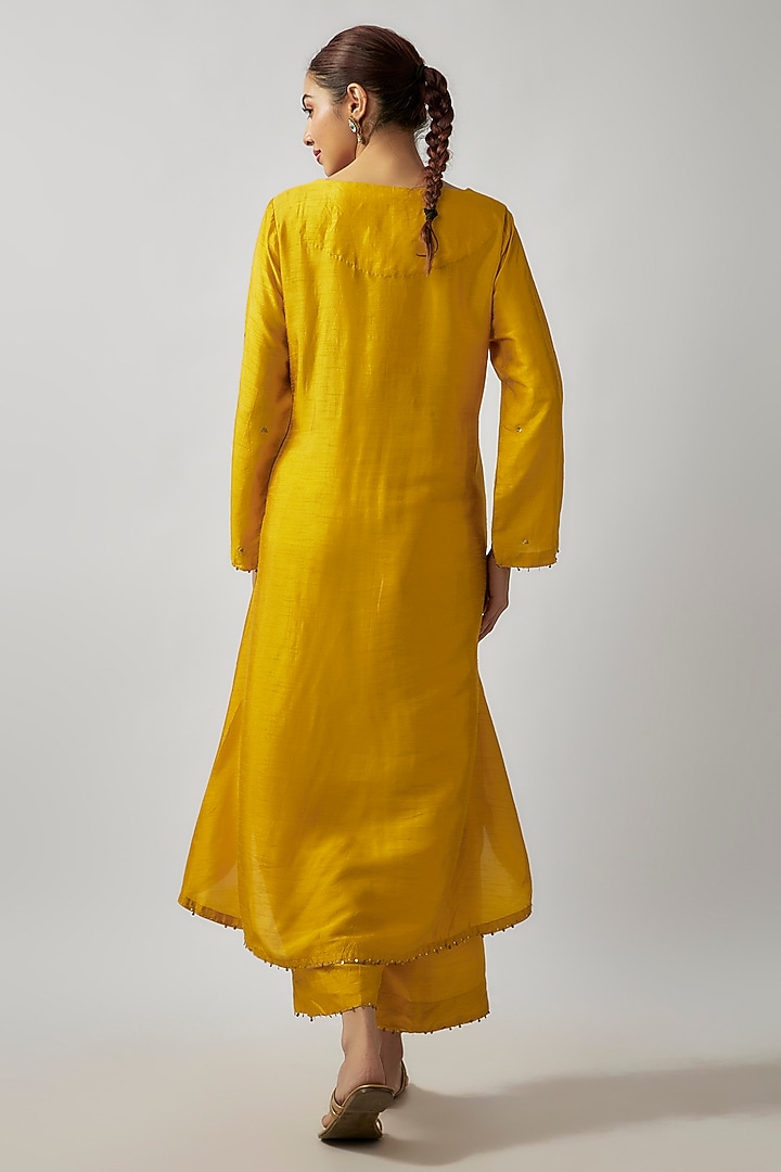 Yellow Silk Zardosi Hand Embroidered Kurta Set by Niti Bothra at Pernia's Pop Up Shop