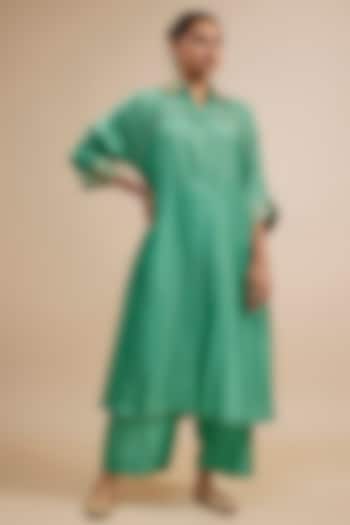 Sea Green Silk Zardosi Embroidered Kurta Set by Niti Bothra at Pernia's Pop Up Shop