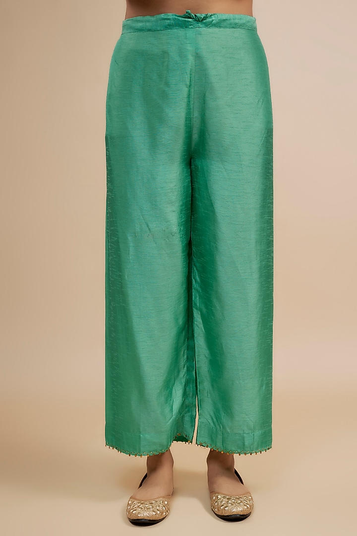 Sea Green Silk Zardosi Embroidered Kurta Set by Niti Bothra at Pernia's Pop Up Shop