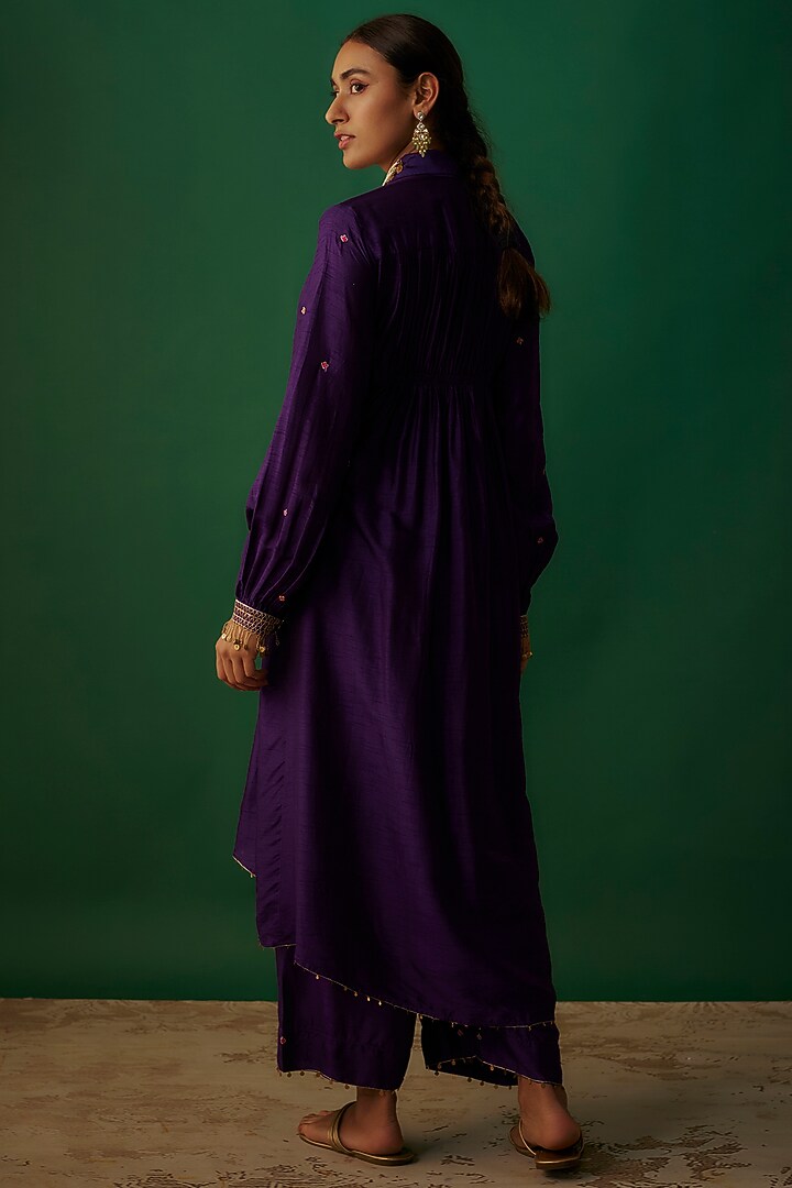 Purple Silk Zardosi Embroidered Kurta Set by Niti Bothra at Pernia's Pop Up Shop